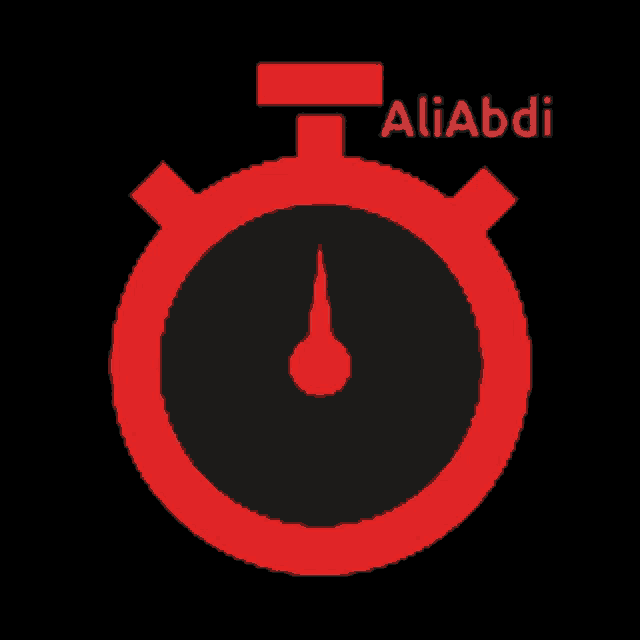 a red and black stopwatch with the name aliabdi on top