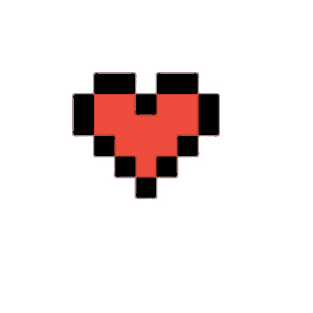 a pixel art heart with black squares on a white background