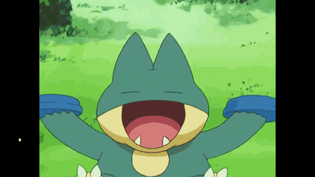 a cartoon character is laughing with its mouth wide open