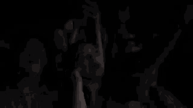 a group of people are sitting in a dark room .