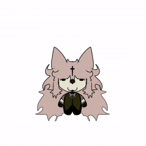 a cartoon drawing of a wolf with a cross on his head