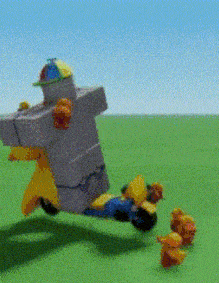 a toy robot with a hat is riding a motorcycle