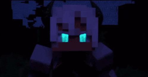 a minecraft character is holding a sword in a dark room .