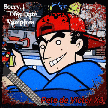 a poster for pete de victor x3 with a cartoon character