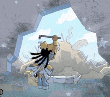 a cartoon drawing of a girl holding a wrench in her hand