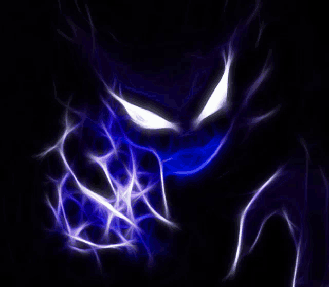 a purple and blue glowing silhouette with a black background