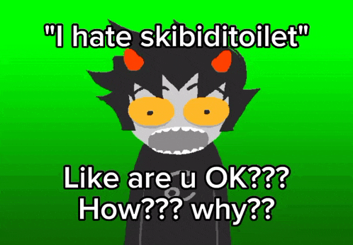 a cartoon character says " i hate skibiditoilet " like are u ok how why