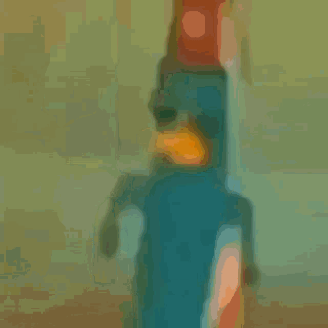 a close up of a painting of a person 's face and a duck 's head .