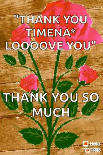 a thank you card with a bunch of roses and leaves