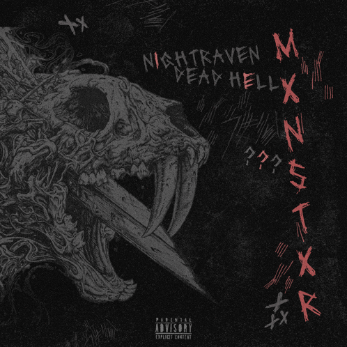 a black and white drawing of a skull with the words nightraven dead hellx on it