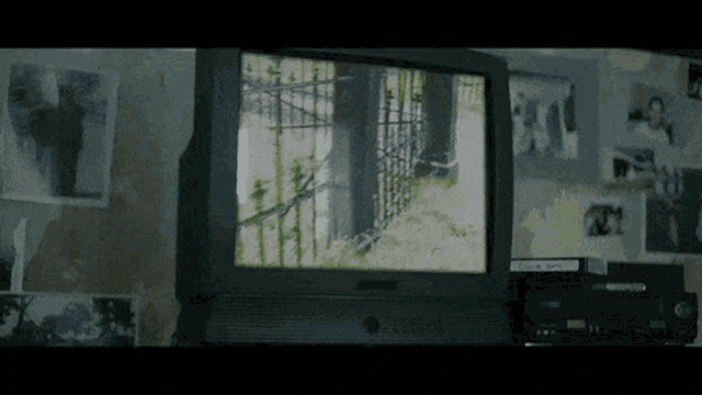 a tv screen shows a picture of a fence and a few pictures