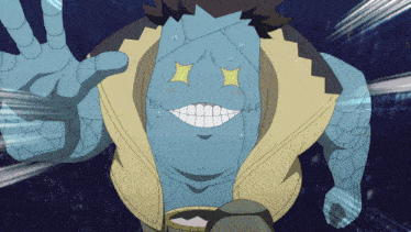 a cartoon character with a big smile on his face is waving