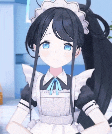 a girl with long black hair is wearing a maid costume
