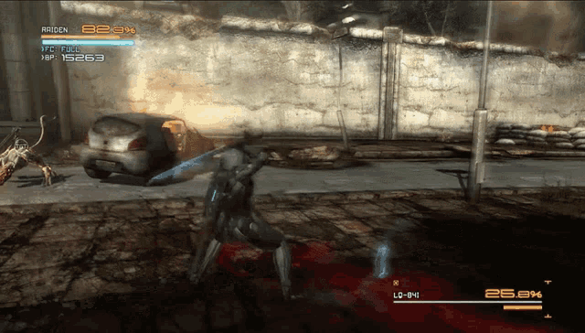 a video game is being played with a character named raiden in the background