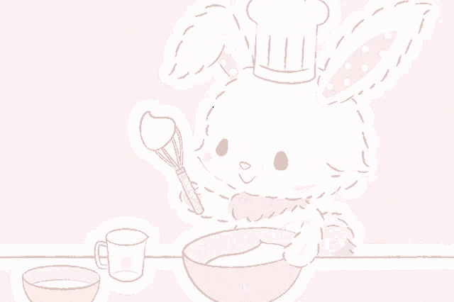 a bunny with a chef 's hat is mixing something in a bowl with a whisk