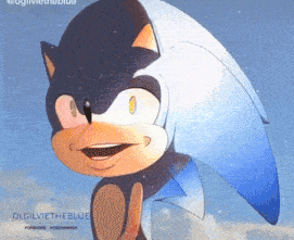 a cartoon of sonic the hedgehog smiling with the words olgilvietheblue at the bottom