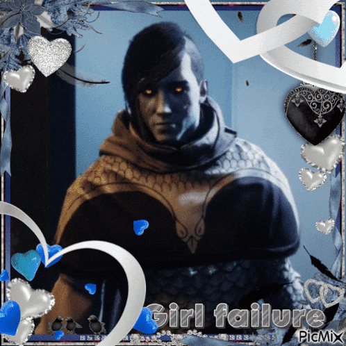 a picture of a man surrounded by hearts and the words girl failure on the bottom