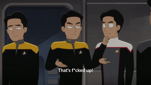 a group of men are standing next to each other and one of them says that 's f * cked up