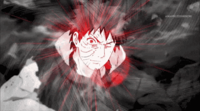 a black and white drawing of a person with red rays coming out of their eyes