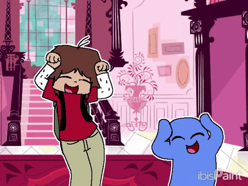 a cartoon drawing of a boy and a blue pony with the word ibis paint on the bottom