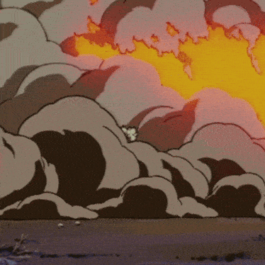 a cartoon drawing of an explosion with smoke and fire