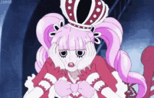 a pink and white anime character with a crown on her head .