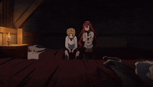 a couple of anime characters hugging each other with one looking at the camera