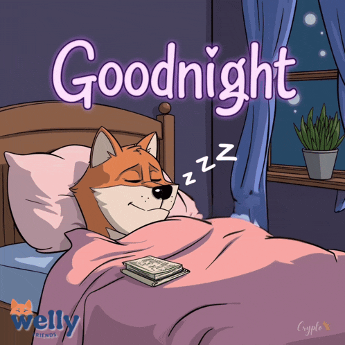 a cartoon of a dog sleeping with the words goodnight written above it
