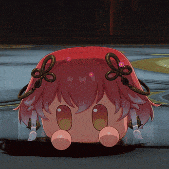 a cartoon character with pink hair and flowers on her head
