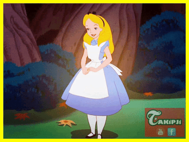 a cartoon of alice from alice in wonderland with a youtube logo