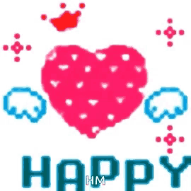 a drawing of a blue heart with wings and the words happy