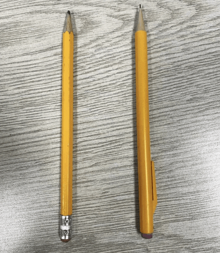 two yellow pencils one with a eraser and one without a eraser