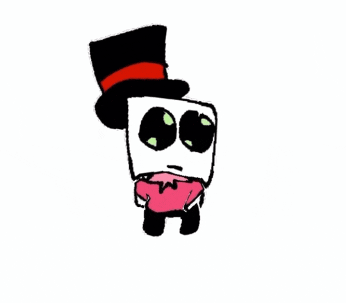 a cartoon character with a top hat and a pink shirt on .