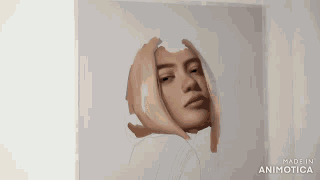 a person is painting a woman 's face on a canvas with a pencil .