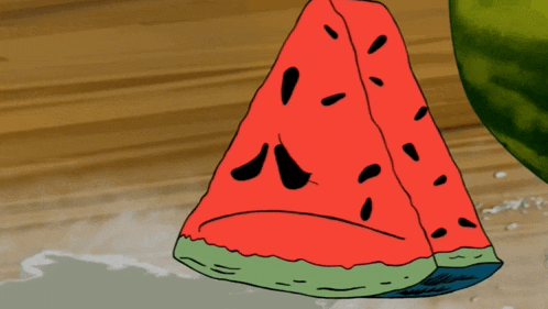 a watermelon slice with a face on it