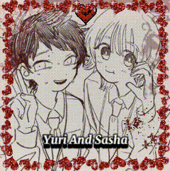 a drawing of a boy and a girl with the name yuri and sasha