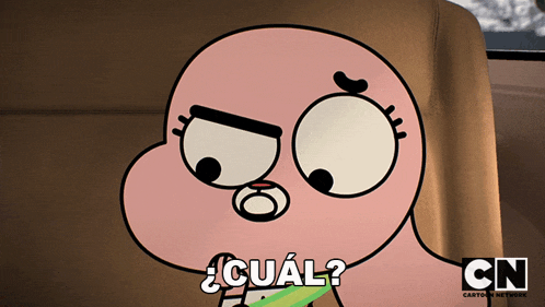 a cartoon character with the word cual in white