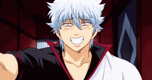 a cartoon character with white hair is smiling and making a face .