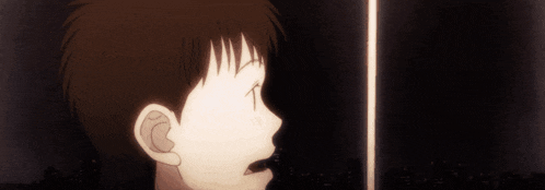 a cartoon drawing of a boy looking at a woman 's face