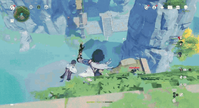 a person is flying through the air in a video game while another person is laying on the ground .