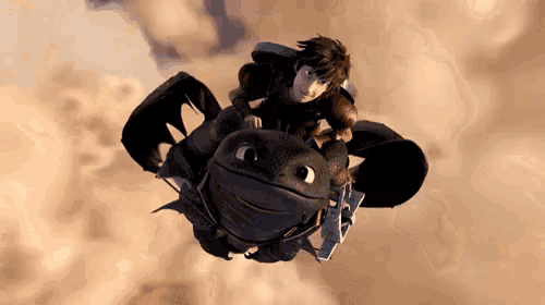 hiccup and toothless from how to train your dragon are flying through the air together .