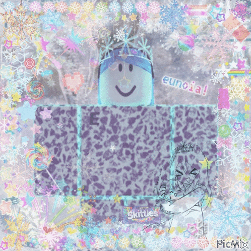 a picture of a roblox character with skittles on the bottom