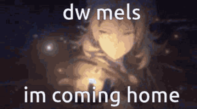 a blurred image of a person with the words dw mels im coming home