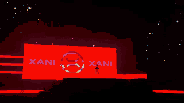 a large red screen with the word fluf on the bottom