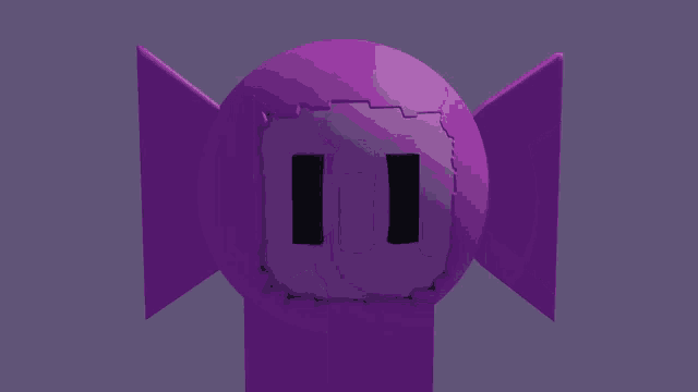 a close up of a purple object with two black holes in it 's eyes .