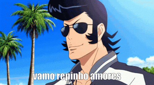 a man wearing sunglasses and a hat with the words vamos repinho amores on the bottom