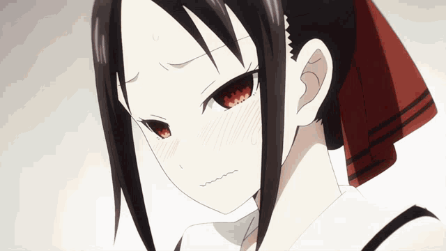 a close up of a girl with red eyes and a red headband