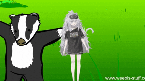 a cartoon of a badger and a girl with the website www.weebis-stuff.com in the bottom right corner