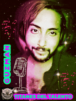 a picture of a man with a microphone and the name guzman on it