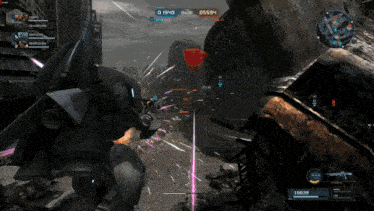 a screenshot of a video game shows a robot shooting a missile